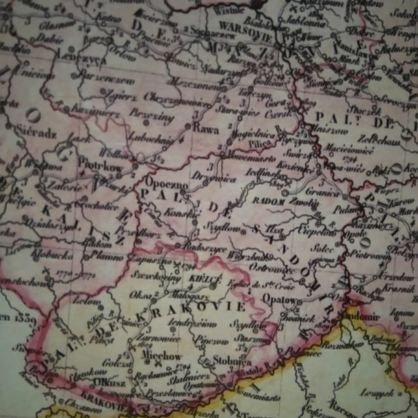 Fragment (zdjęcie) mapy Królestwa Polskiego i dawnych ziem Rzeczypospolitej (1831 r.)