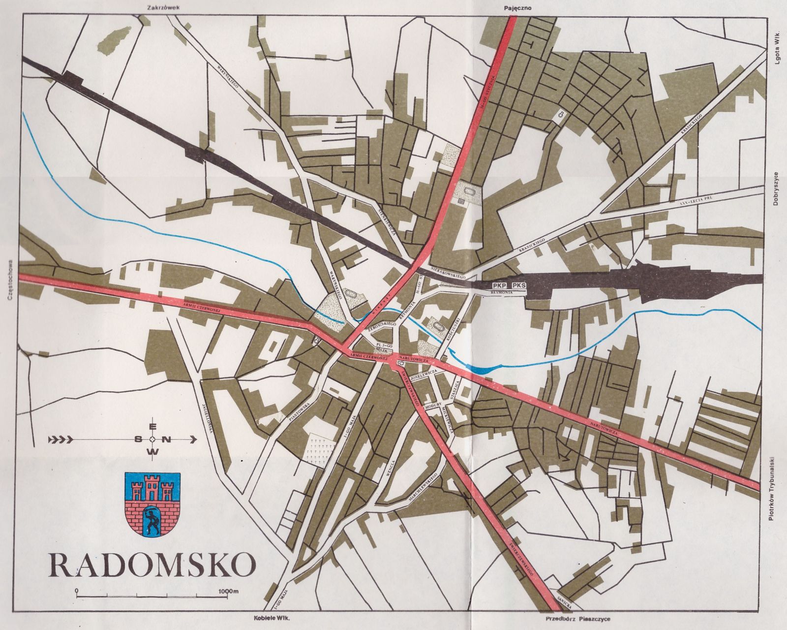 Mapa Radomska z albumu „Radomsko” z 1989 roku