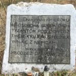 Okolice Dąbrowy Zielonej: pamiątkowy kamień z informacją o walkach partyzantów z Niemcami w dniu 19 sierpnia 1944 roku