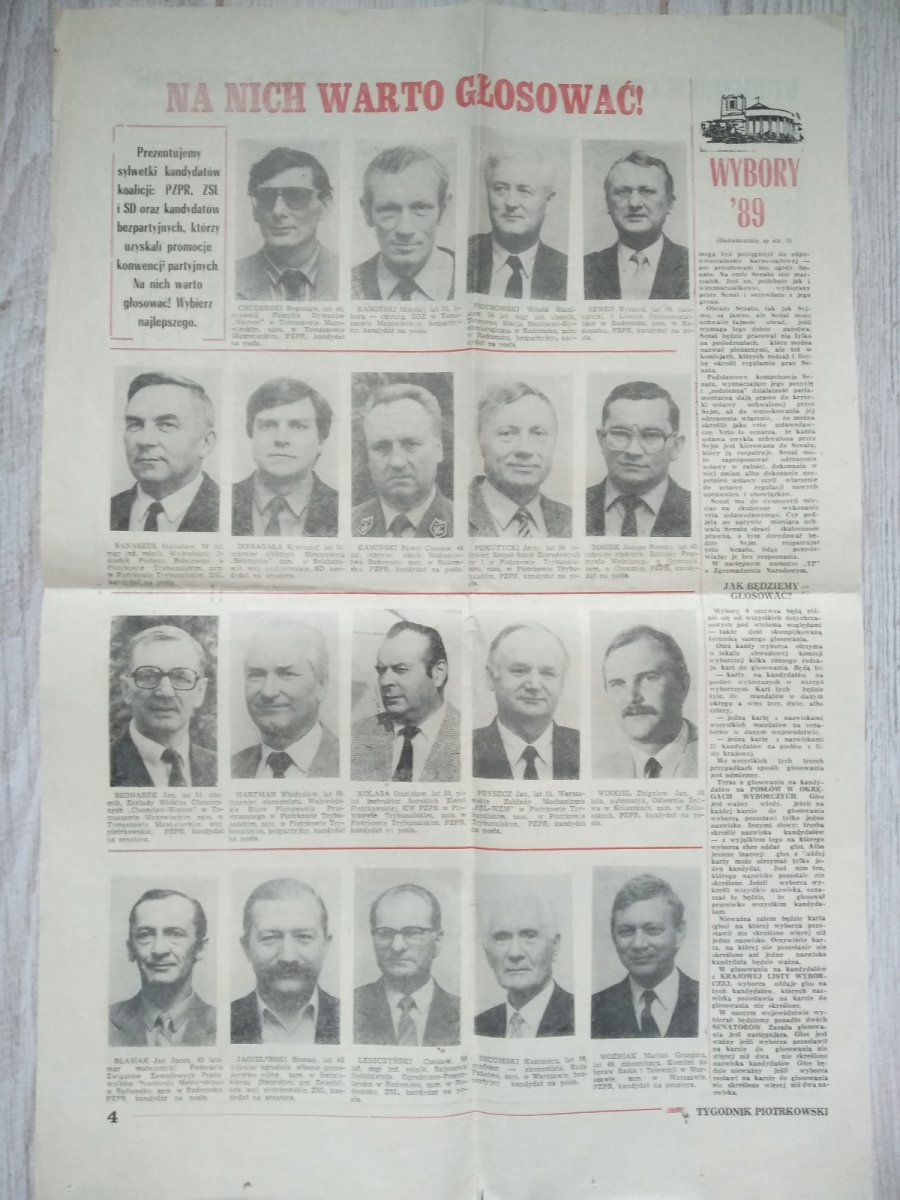 „Na nich warto głosować!” – artykuł z „Tygodnika Piotrkowskiego” z 1989 roku