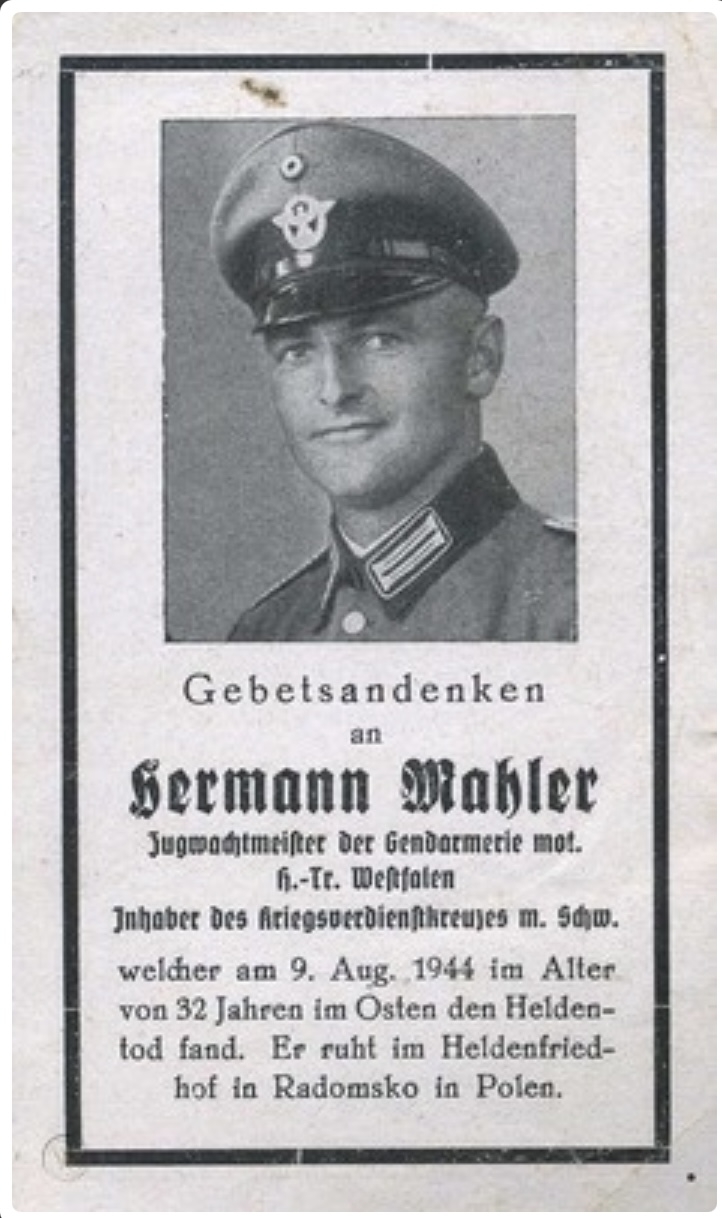 Pamiątka modlitewna niemieckiego podoficera Hermana Mahlera