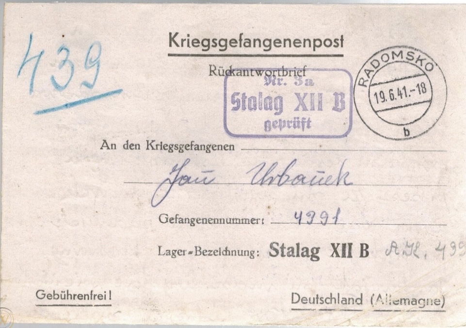 List wysłany z Radomska do stalagu we Frankenthal w 1941 roku