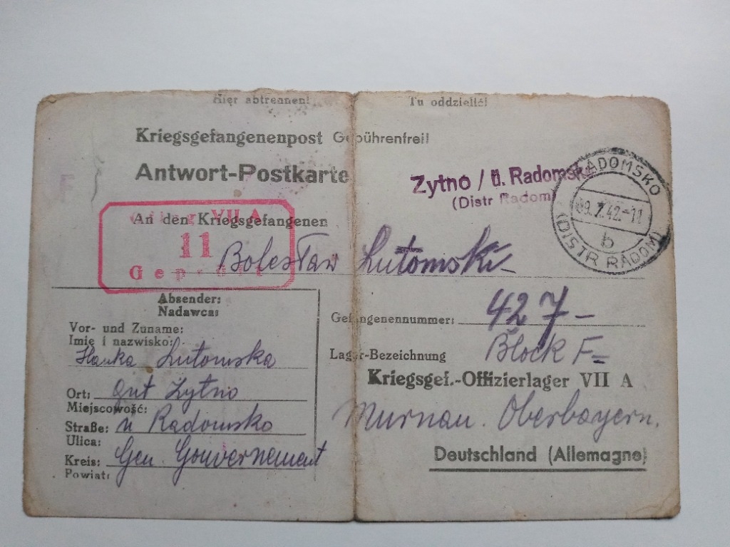 Z Żytna do oflagu Murnau. Kartka z czasów drugiej wojny światowej